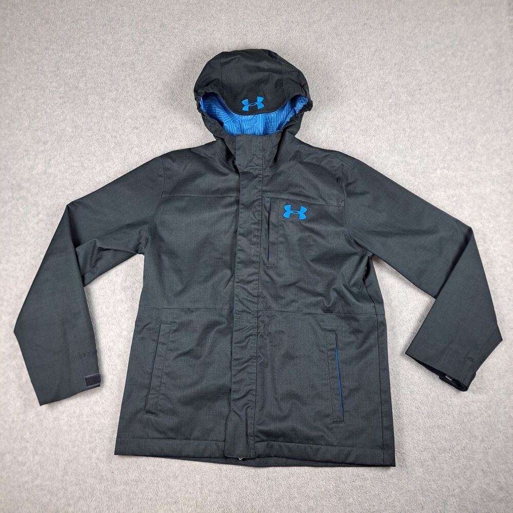 Under Armour Jacket Youth L Black Blue Infrared ColdGear Full Zip Pockets Hooded